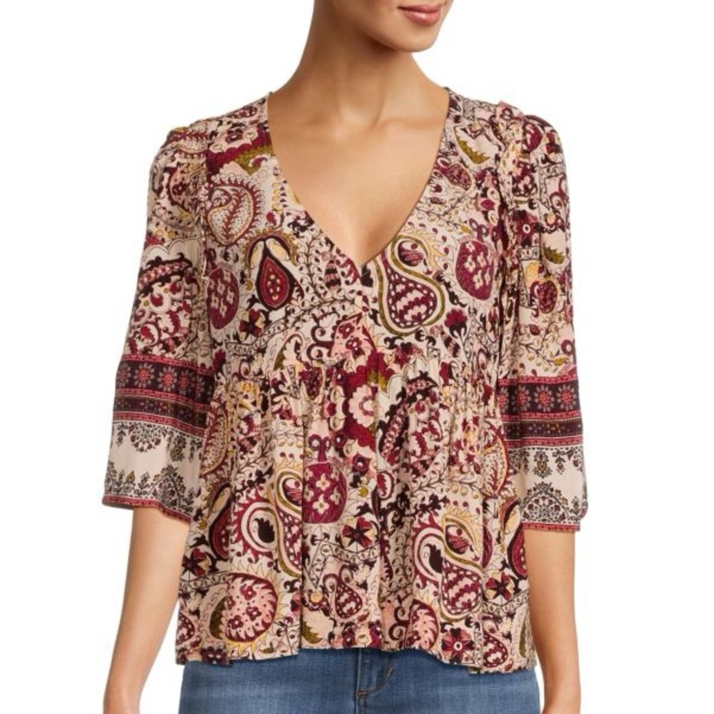 BA&SH Zarry Print Top size large paisley print berry & ecru - Picture 2 of 12